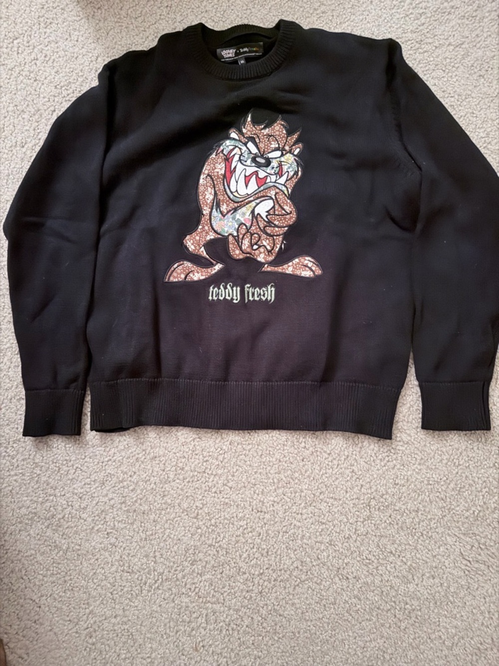 Teddy Fresh Black Crewneck with Tasmanian Devil Sequin Graphic